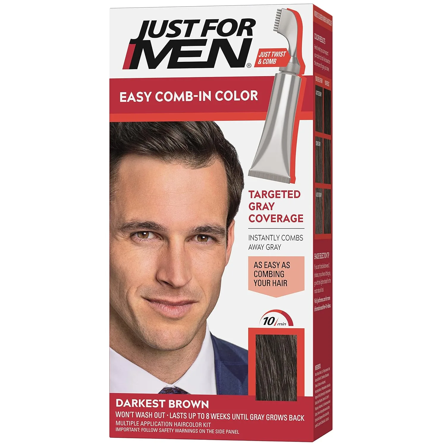 Just For Men Easy Comb-In Color (ранее Autostop), краска для седых волос с расческой-аппликатором, без смешивания - Darkest Brown, A-50 1 штука (1 шт.), Darkest Brown A-50