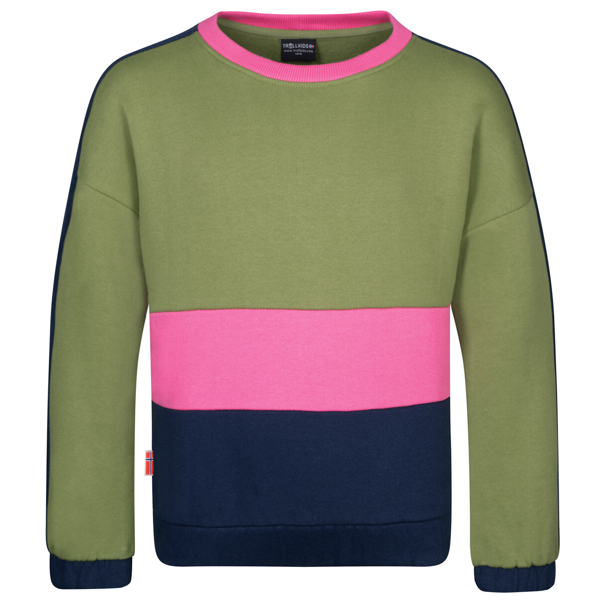

Лонгслив Trollkids Girl's Verdal Sweatshirt, цвет Dusky Olive/Light Magenta/Navy
