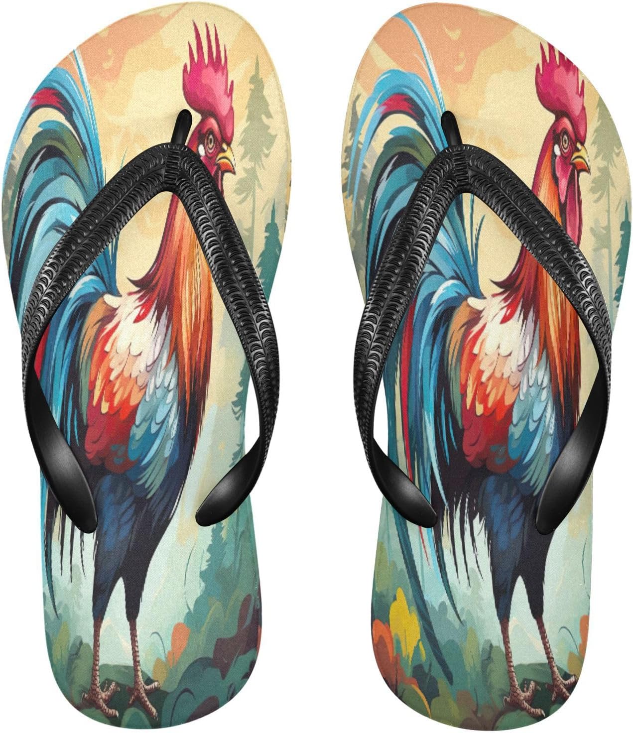 

Шлепанцы с изображением деревенского петуха и цыплят, пляжные сандалии-вьетнамки, резинескользящие летние тапочки для женщин и мужчин Sinestour, Farmhouse Rooster Chickens