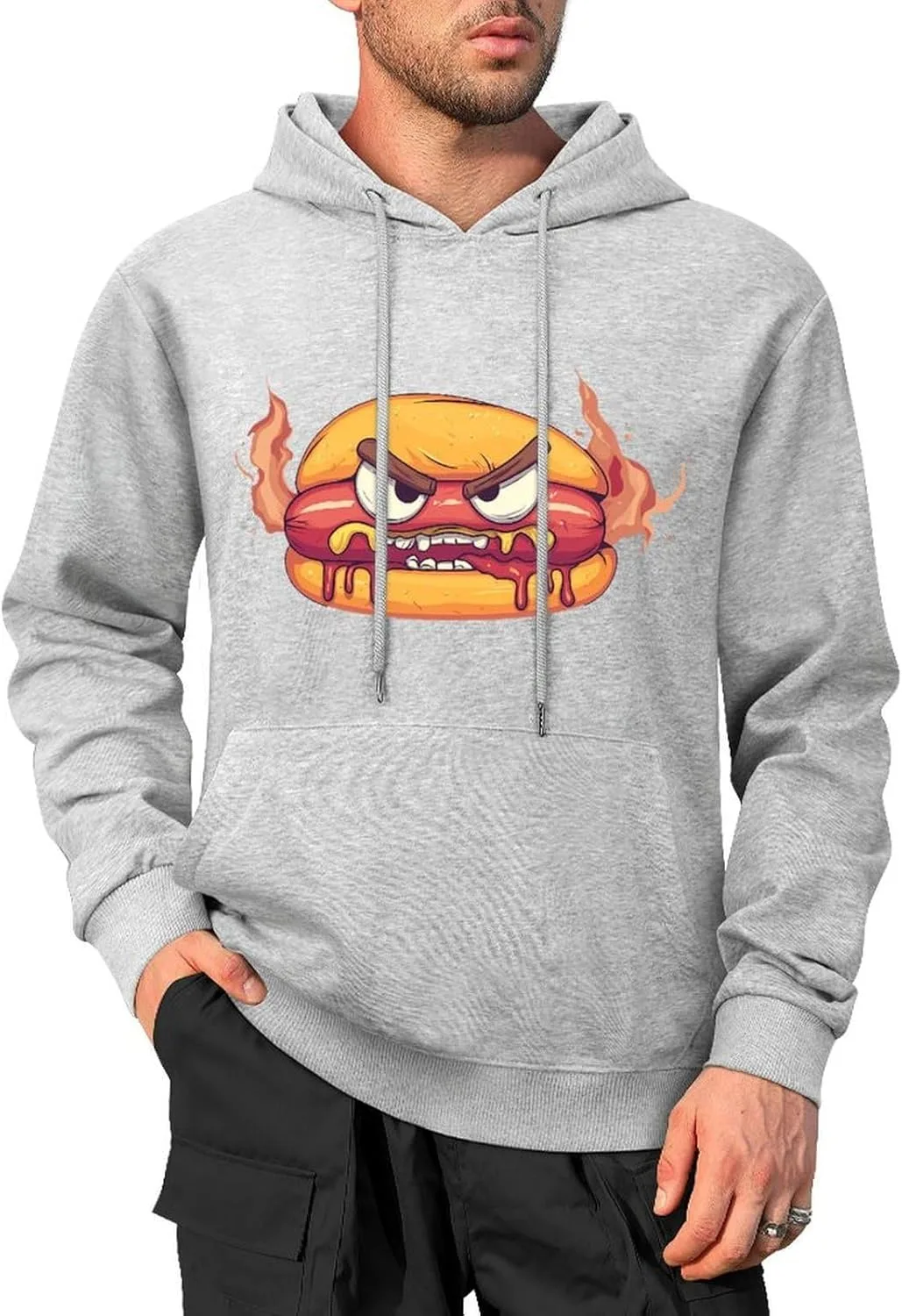 Толстовка Angry Hot Dog Hamburger Fashion с капюшоном для мужчин, хлопковая, с карманом Generic, серый