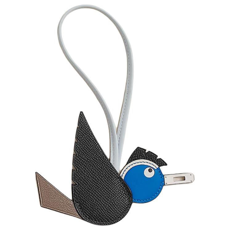 

HERMES Брелок для сумки из телячьей кожи, Umber & Black & Blue