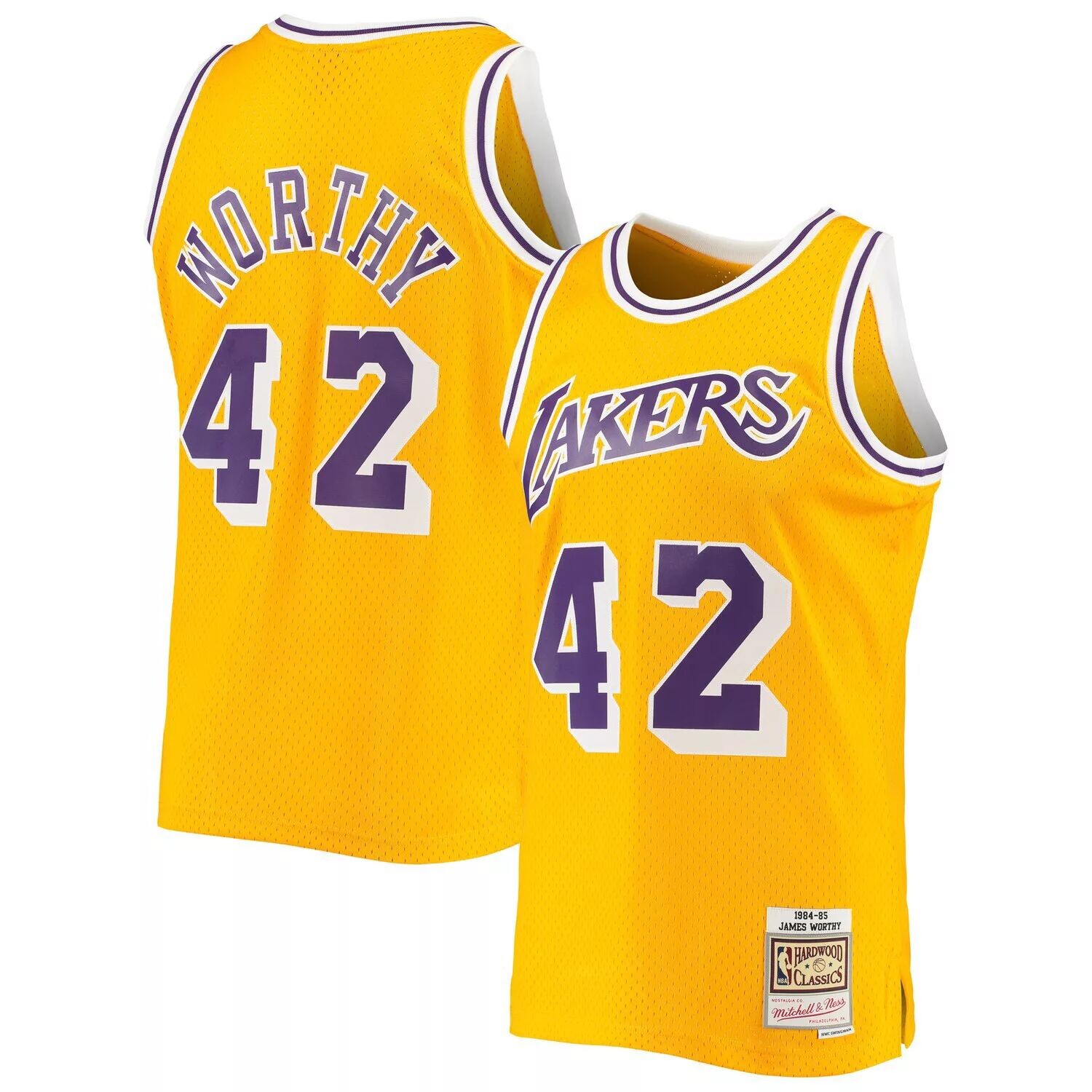 

Мужская майка Mitchell & Ness James Worthy Gold Los Angeles Lakers 1984-85 Hardwood Classics Swingman
