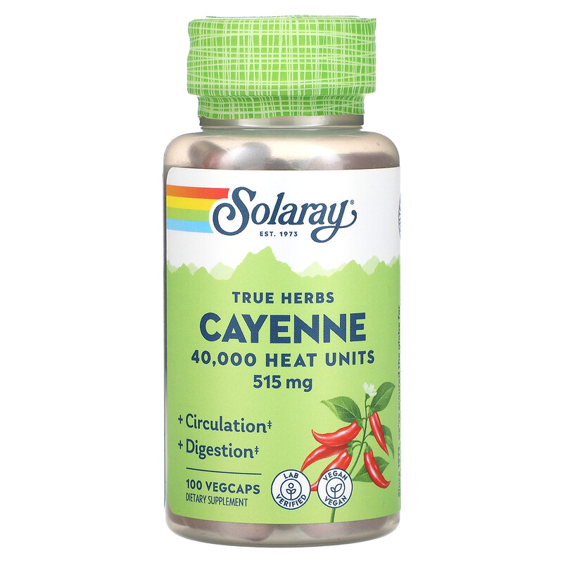 

Solaray, True Herbs, кайенский перец, 515 мг, 100 растительных капсул
