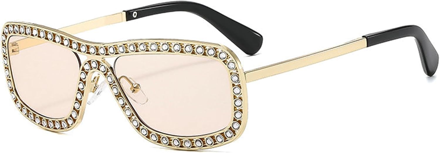 

Willochra Модные солнцезащитные очки квадратной формы с двойным лучом и стразами, квадратной формы, с бриллиантовым блеском, защита от ультрафиолета UV400, для вечеринок, женские, F25, Champagne