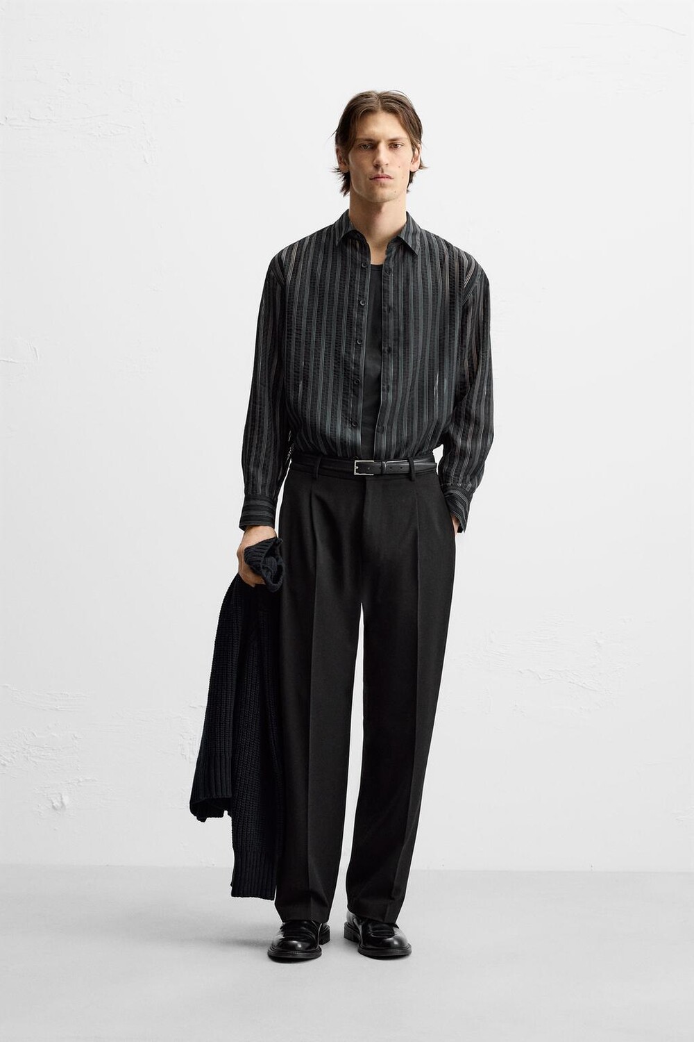 

Полупрозрачная полосатая рубашка ZARA, черный
