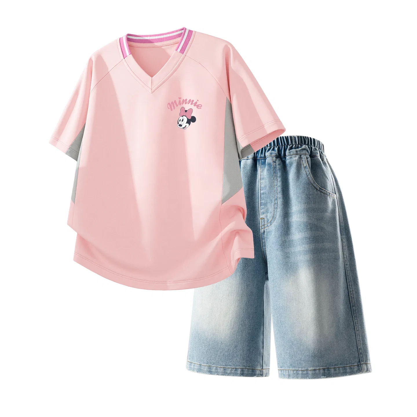 Детский спортивный костюм Casual Sportswear 2 Piece Set Disney, Children's Silicone Di Lift Eye K Pink+Solid Color Denim Blue