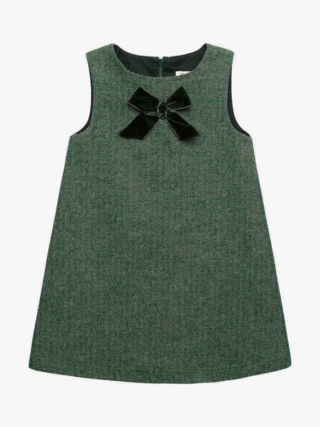 

Детское платье Georgina с бантом в стиле пинaфор и узором "ёлочка" Trotters, Green