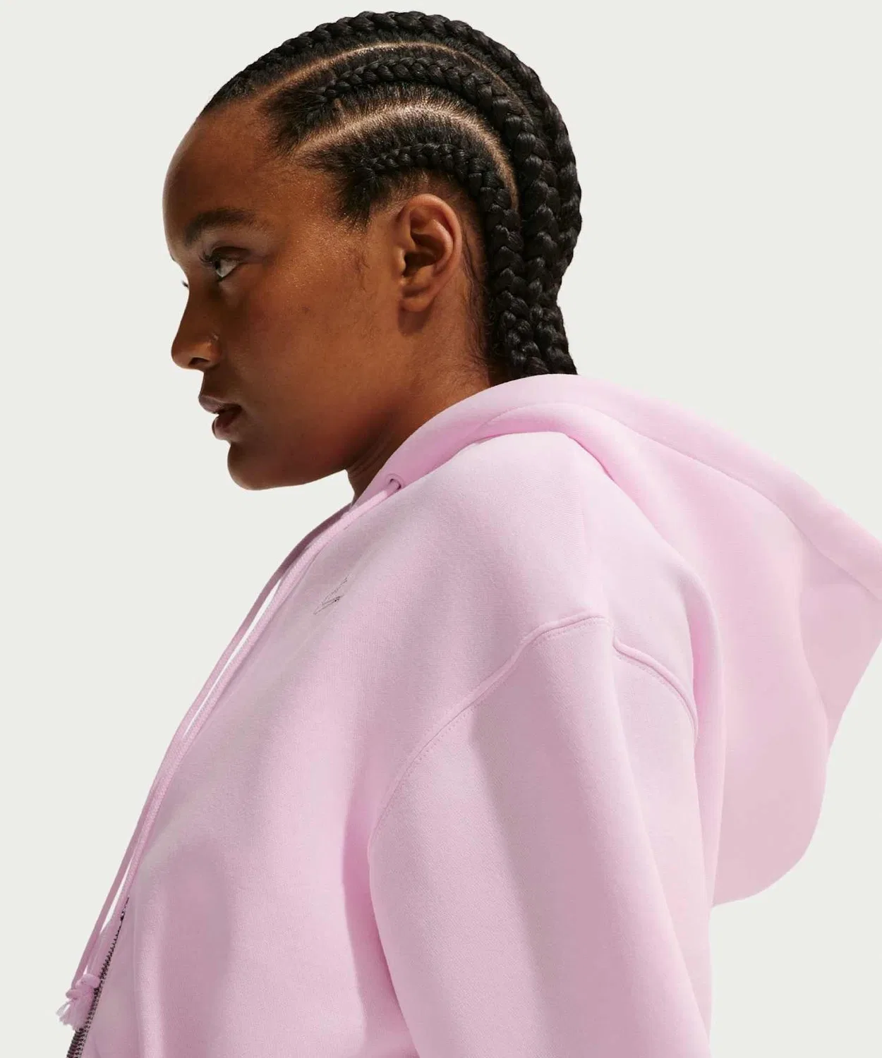 Женская куртка-худи Nike Sportswear Phoenix Fleece, свободный крой, укороченная, на молнии, розовая — фото 4