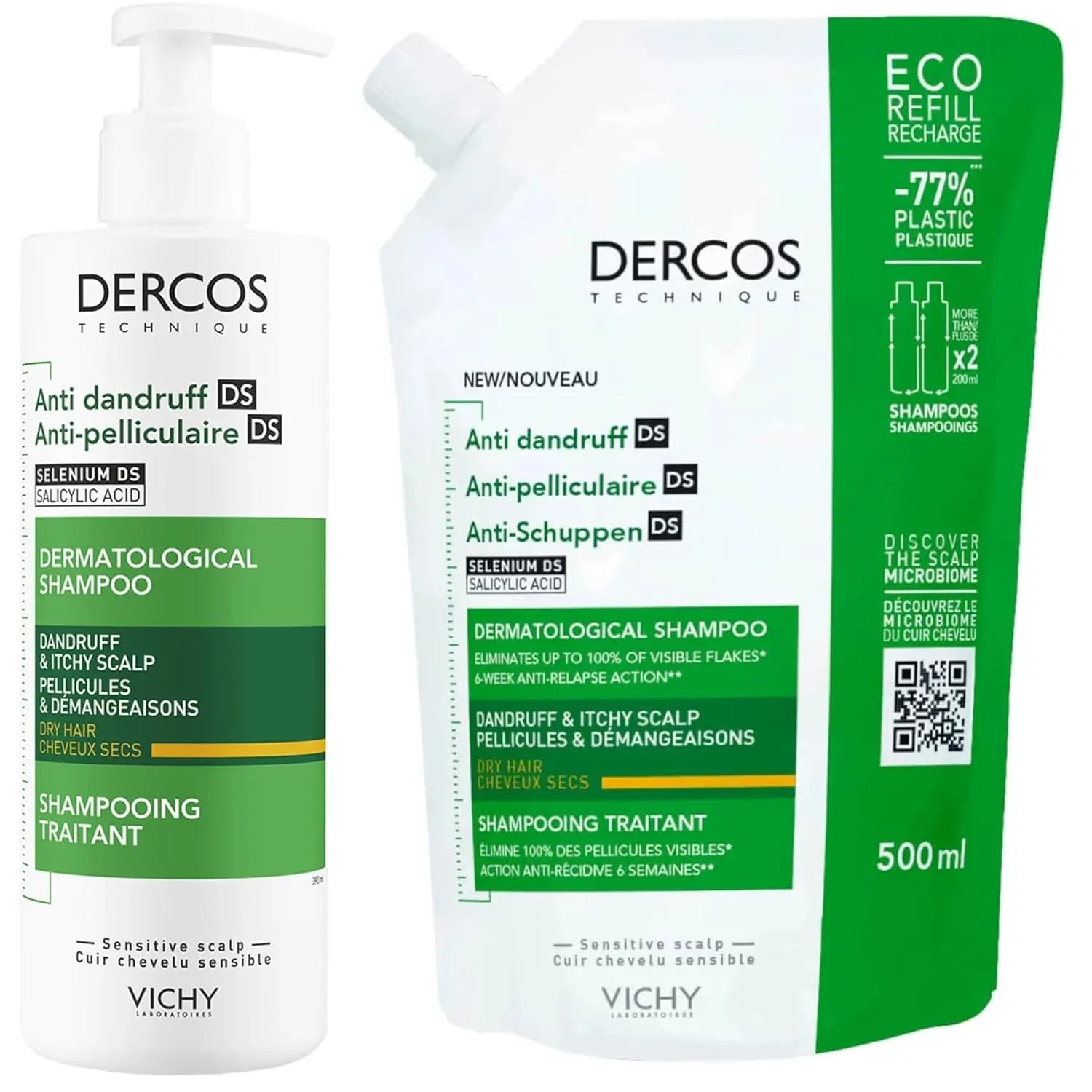 Набор шампуней от перхоти Dercos для сухой кожи головы от Vichy, 2 х 390 мл Vichy