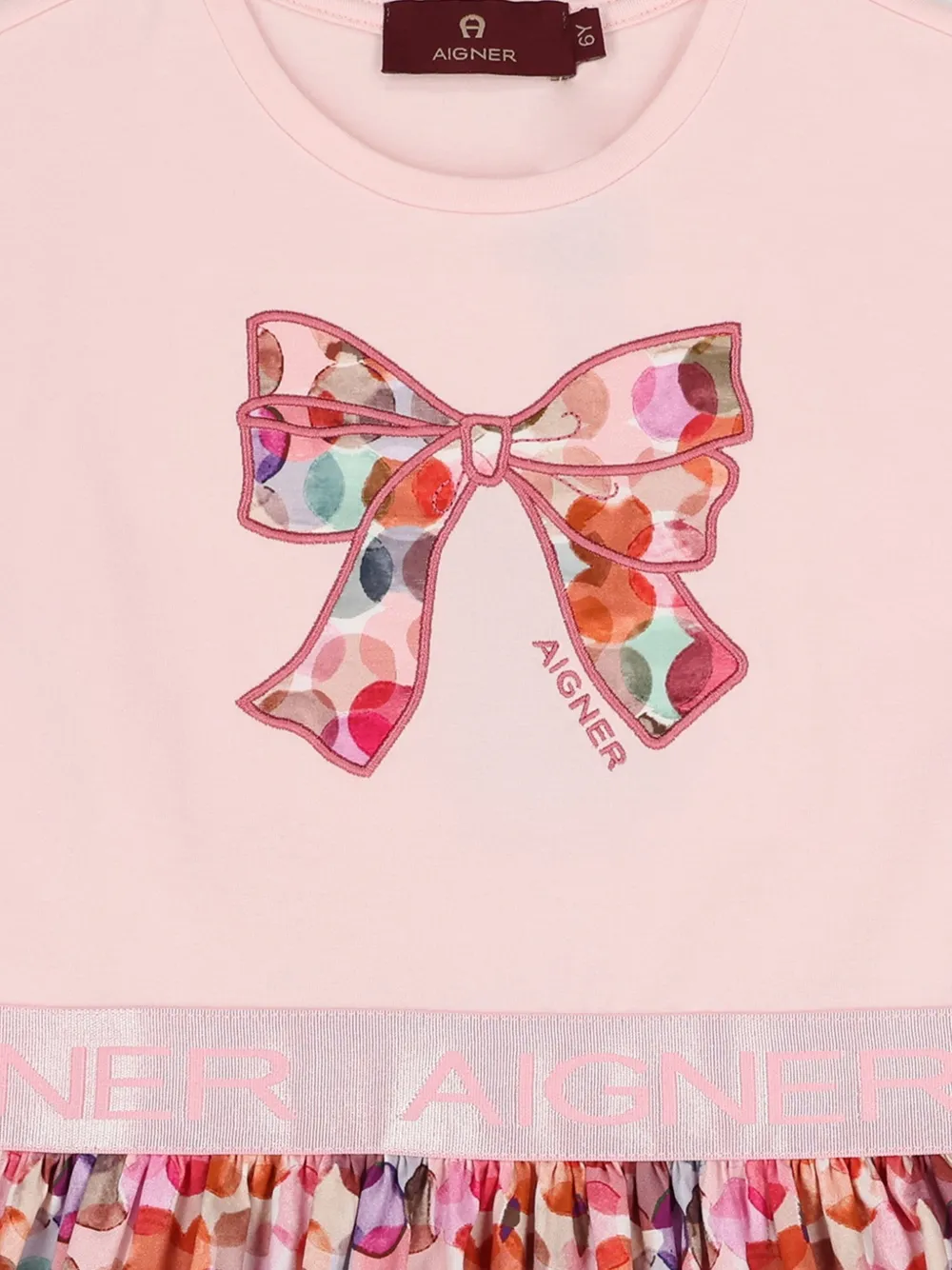 Платье с круглым принтом, украшенное бантом Aigner Kids, розовый — фото 4