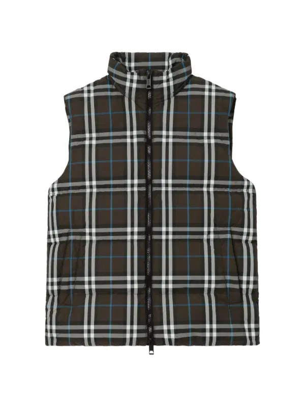 Пуховый жилет Burberry, клетчатый узор, коричневый