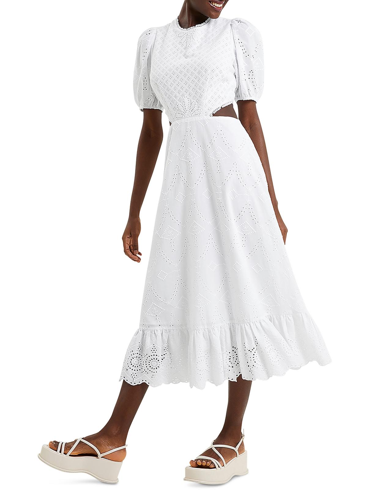 

Платье миди с вырезом и ажурной вышивкой French Connection, цвет linen white