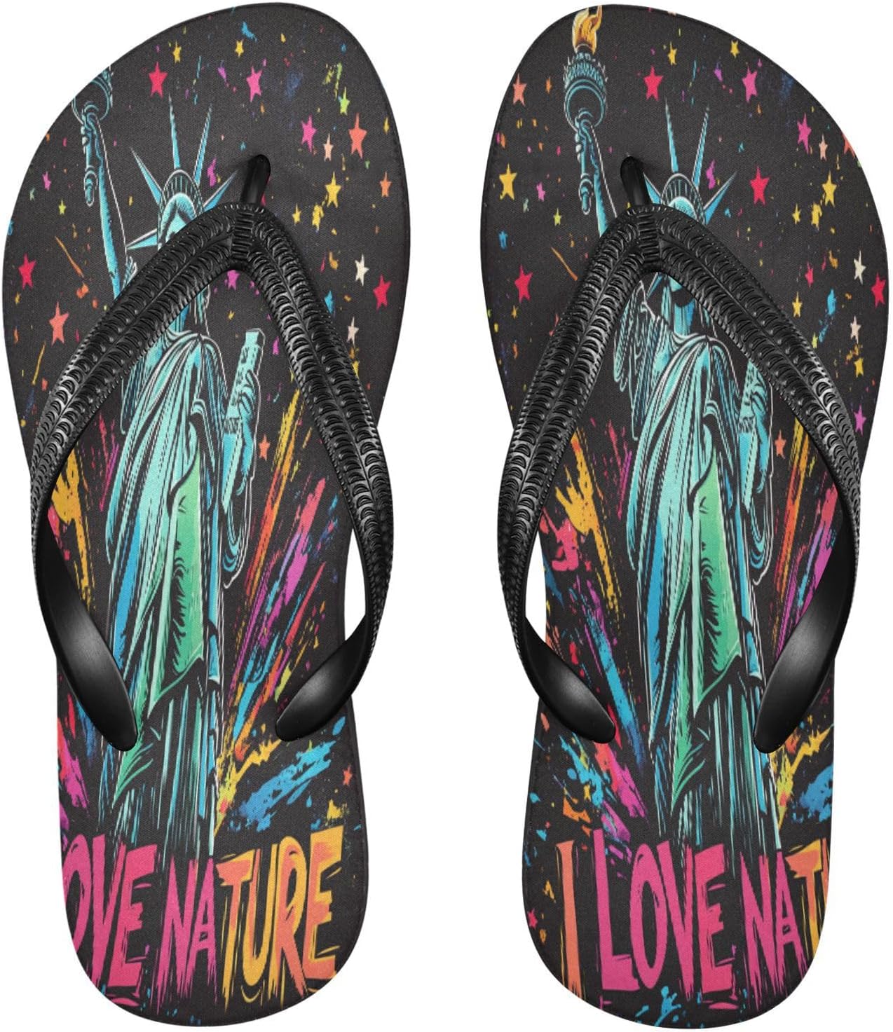 

Вьетнамки с цветными звездами, пляжные шлепанцы, резиновые нескользящие летние тапочки для прогулок, мужские и женские Sinestour, Statue Colored Stars