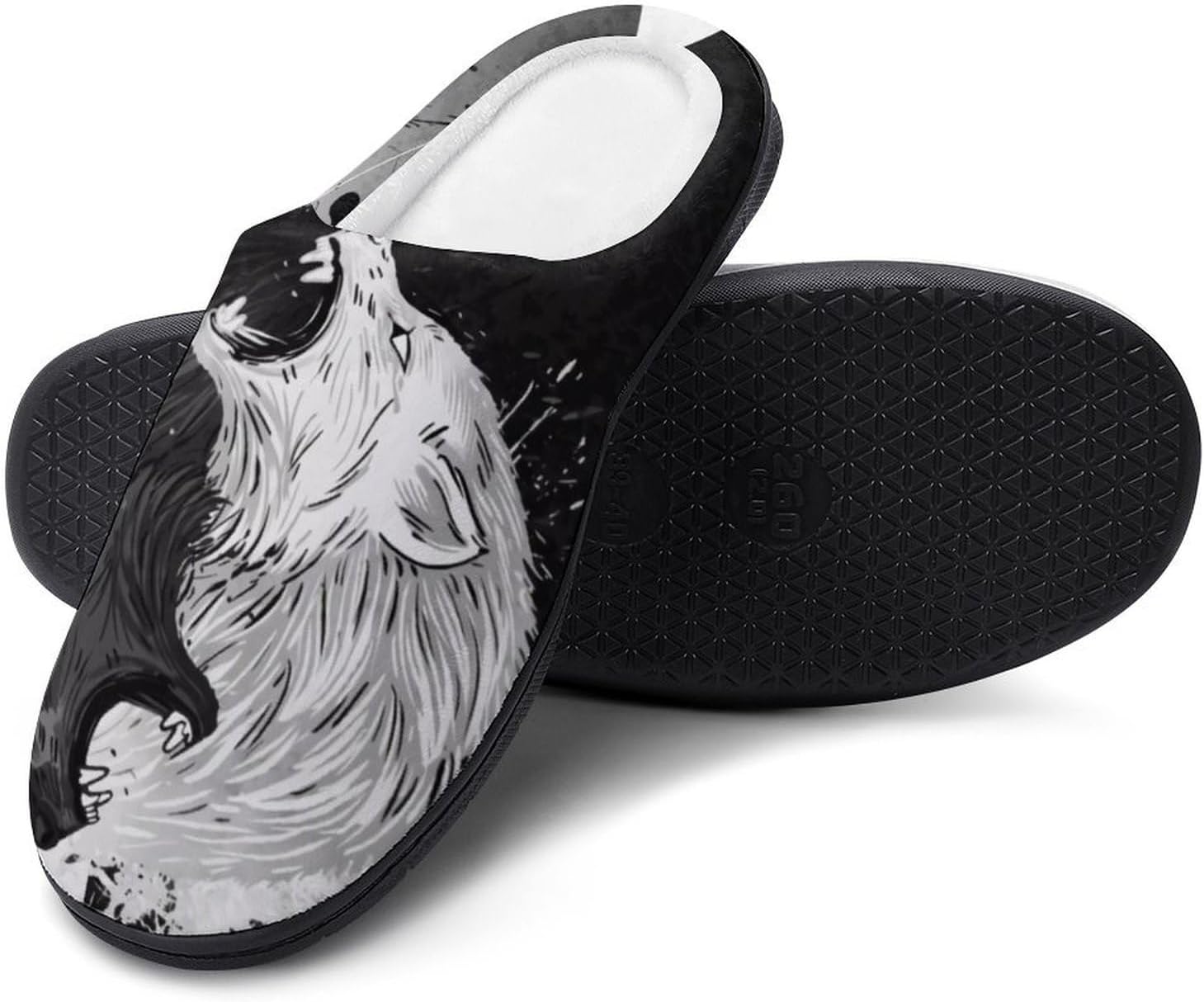 

YXHZYHY Скандинавские домашние тапочки с индивидуальным дизайном, нескользящая резиновая подошва, удобные мягкие плоские тапочки, теплые хлопковые тапочки с эффектом памяти, Viking Wolves.