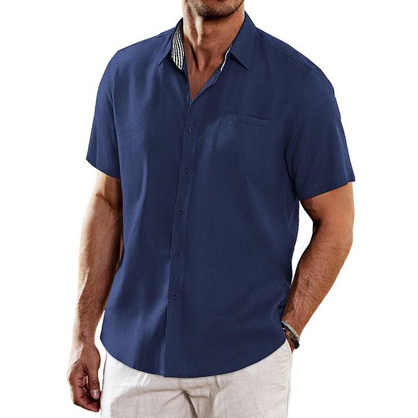 

Мужская летняя пляжная рубашка с коротким рукавом Coofandy, Navy Blue