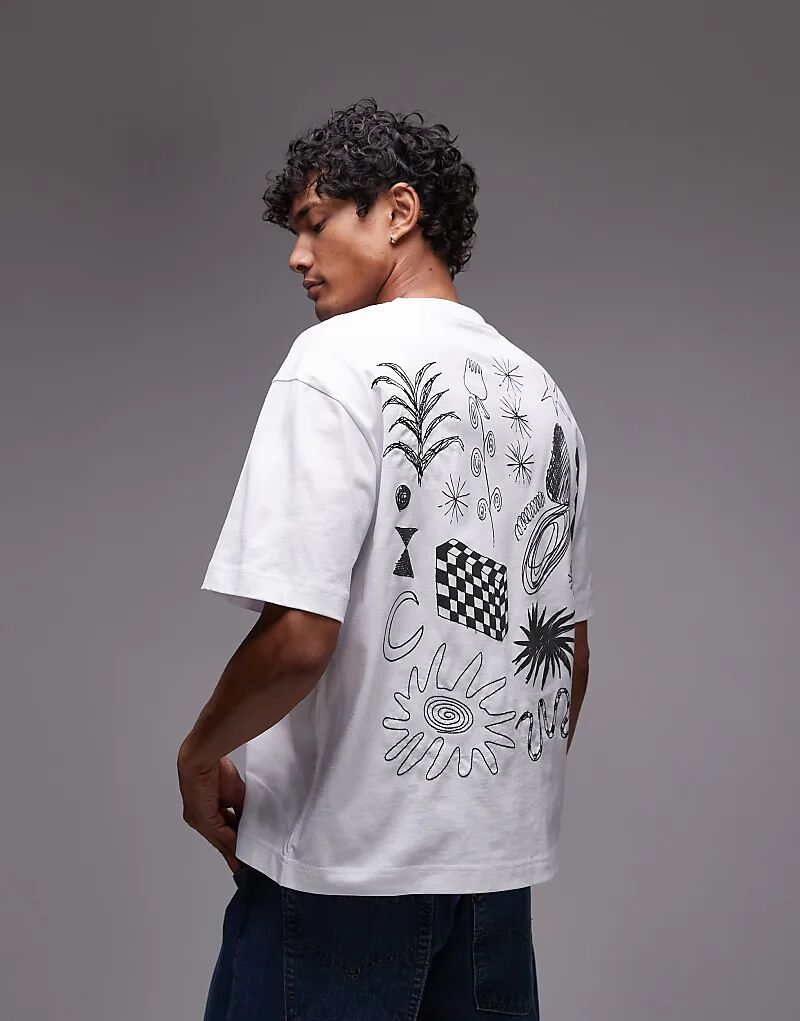 

Укороченная футболка Topman прямого кроя с принтом и вышивкой спереди и сзади белого цвета