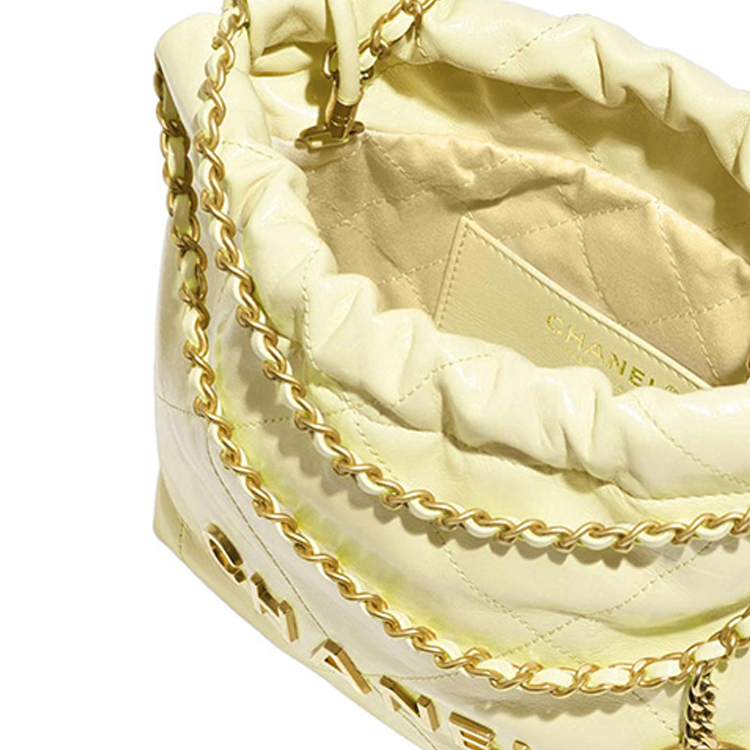CHANEL Сумка 22Bag из телячьей кожи мини женская светло-желтая — фото 4