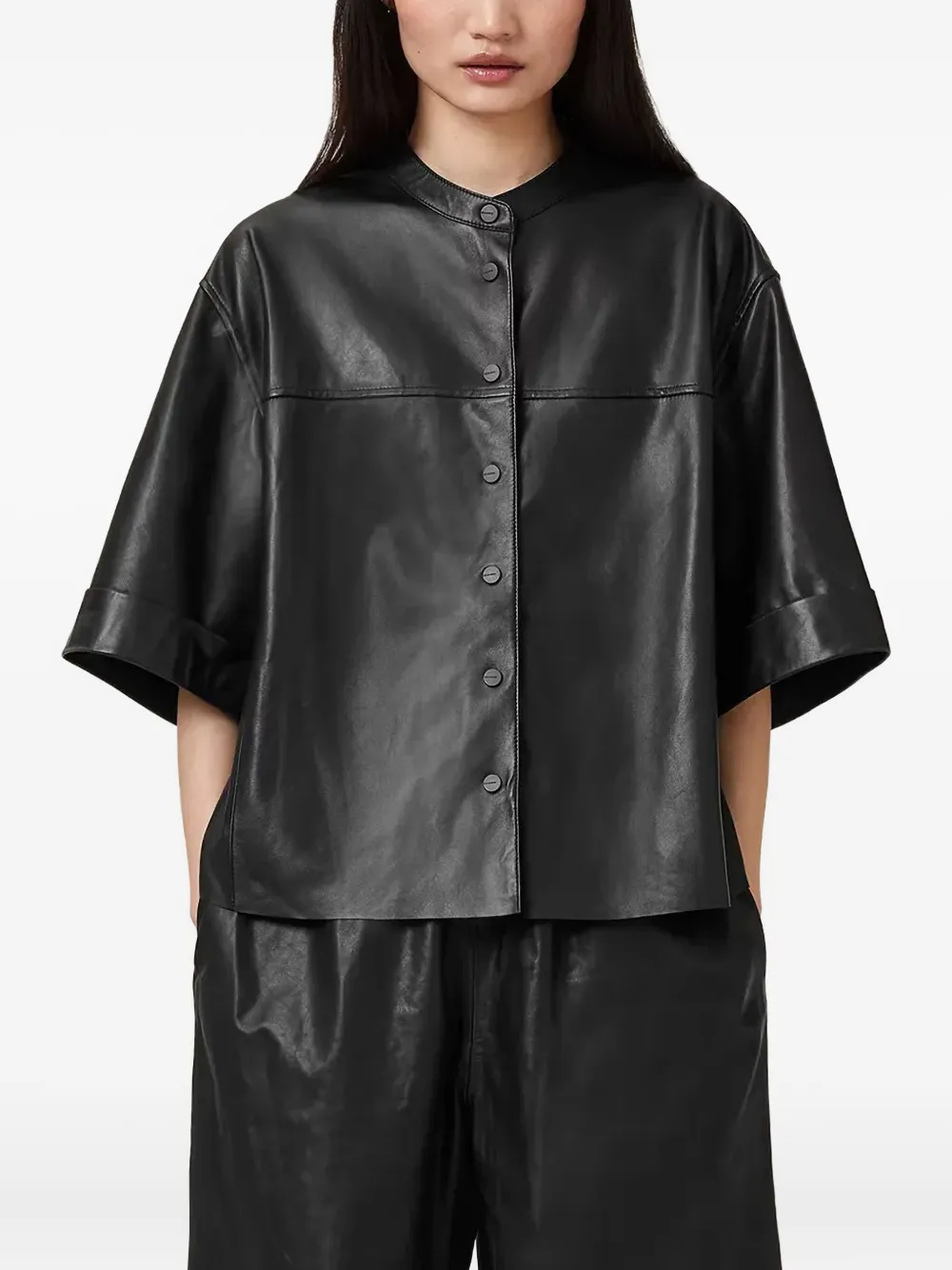 

Кожаная рубашка на пуговицах AllSaints, черный