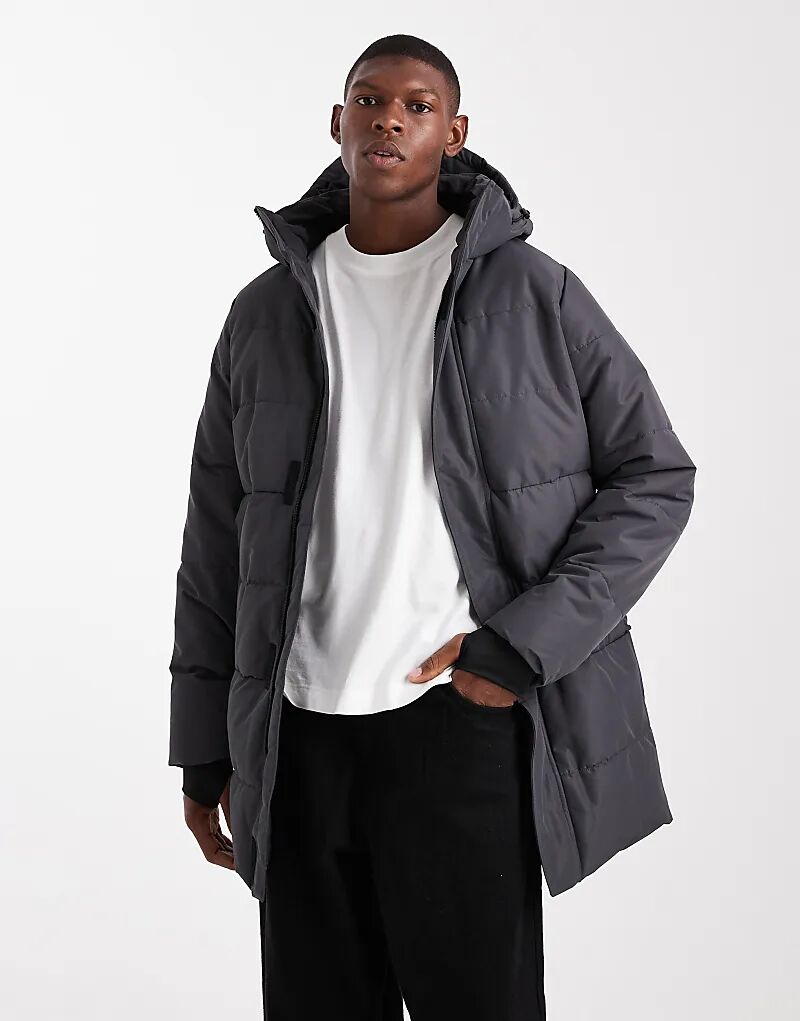 

Водонепроницаемое длинное пуховое пальто ONLY & SONS с капюшоном серого цвета