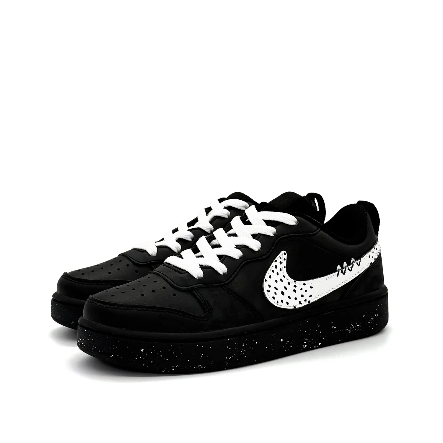 Кроссовки для скейтбординга детские Court Borough Jasminum Sambac Variegatum Leather Slip Resistant Low top Black White Nike — фото 4