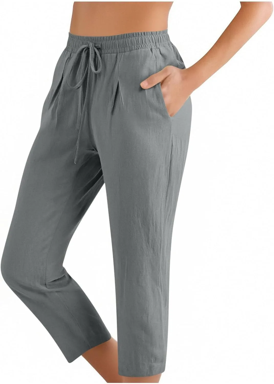 

Льняные капри для женщин с завязками на высокой талии и прямыми штанинами