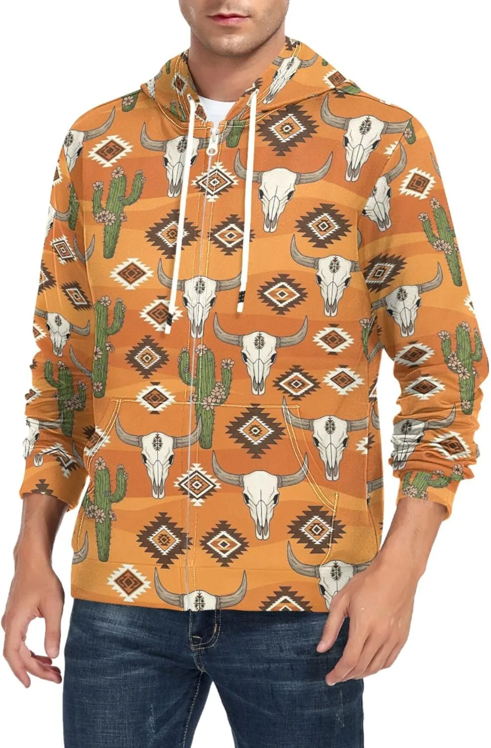 

Мужская худи на молнии с геометрическим принтом и карманом CUPADA