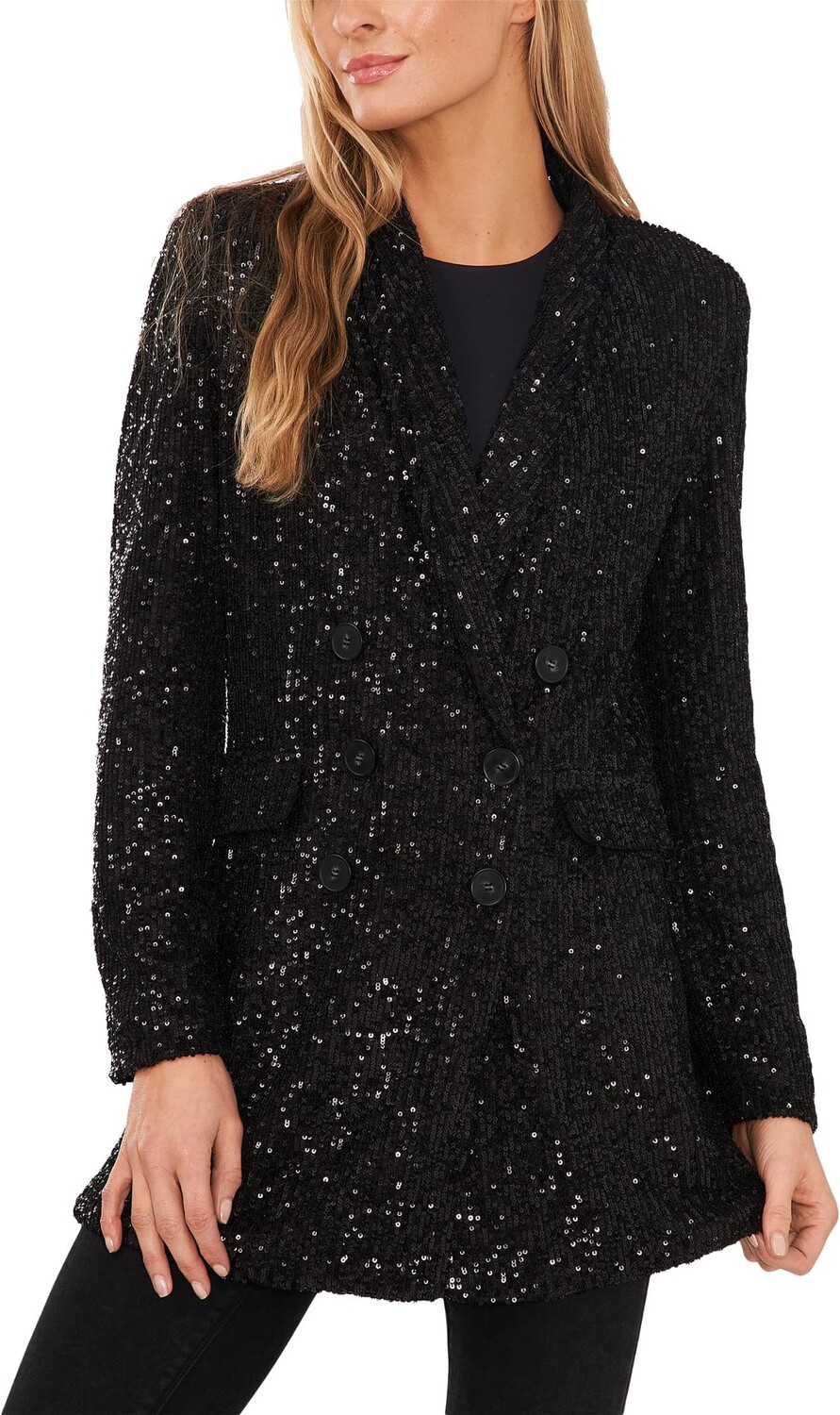 

Блейзер CeCe Long Sleeve Double-Breasted Blazer, цвет Rich Black