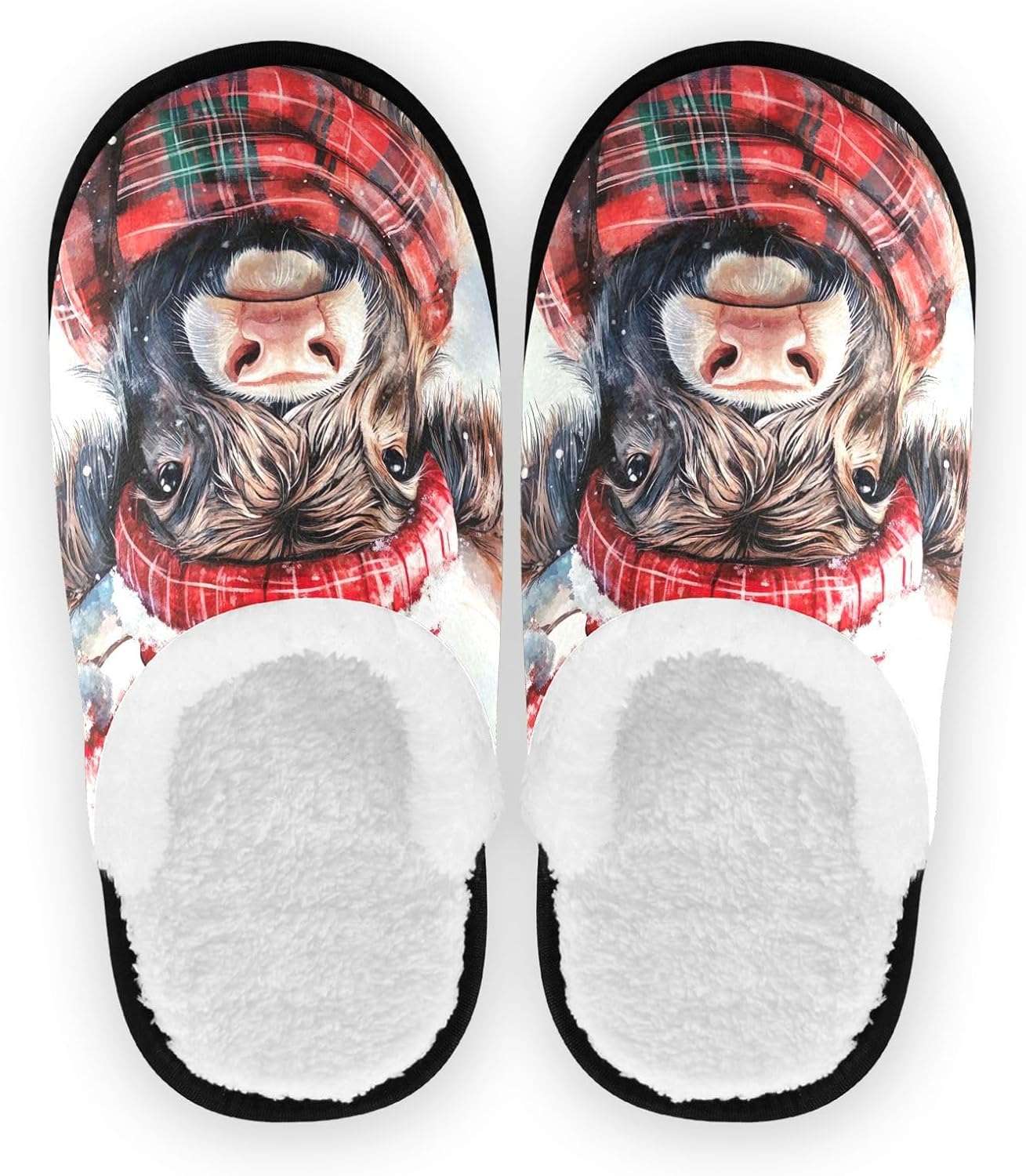 

Зимние рождественские домашние тапочки UMIRIKO с изображением быка для женщин и мужчин, моющиеся, с нескользящей подошвой, с сумкой для хранения, для дома, путешествий и спа 20858800, Cow