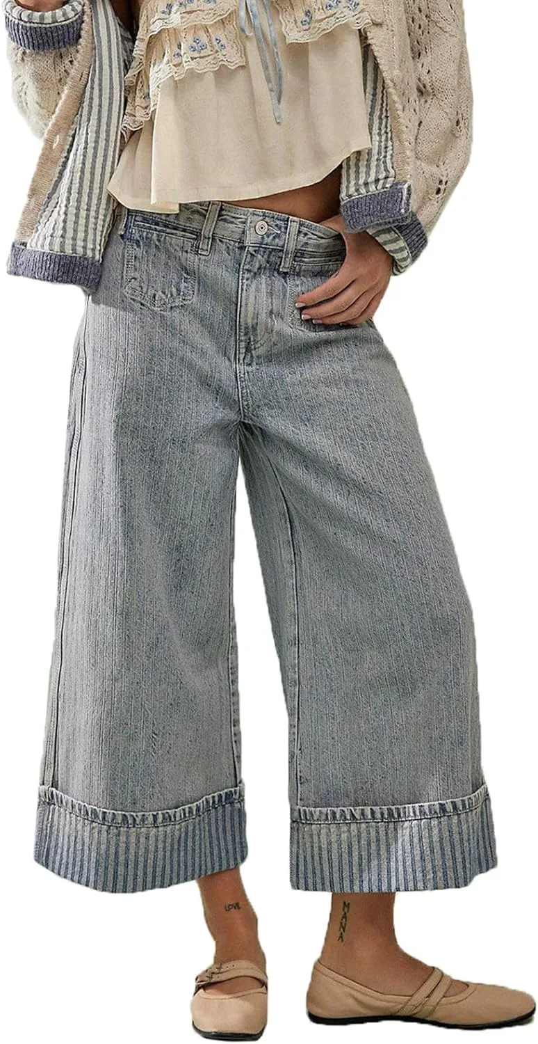 

Женские джинсы baggy wide-leg с потертостями и полоской cffvdiz