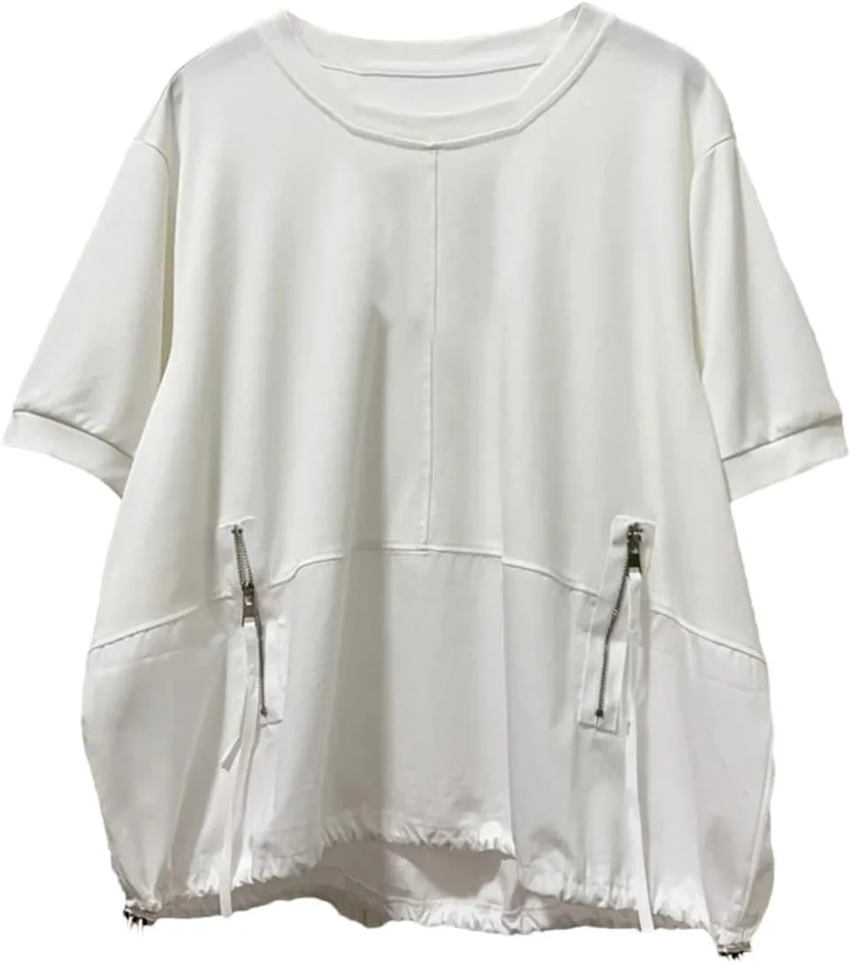 

Женская футболка Big Size с круглым вырезом, коротким рукавом и карманами на молнии