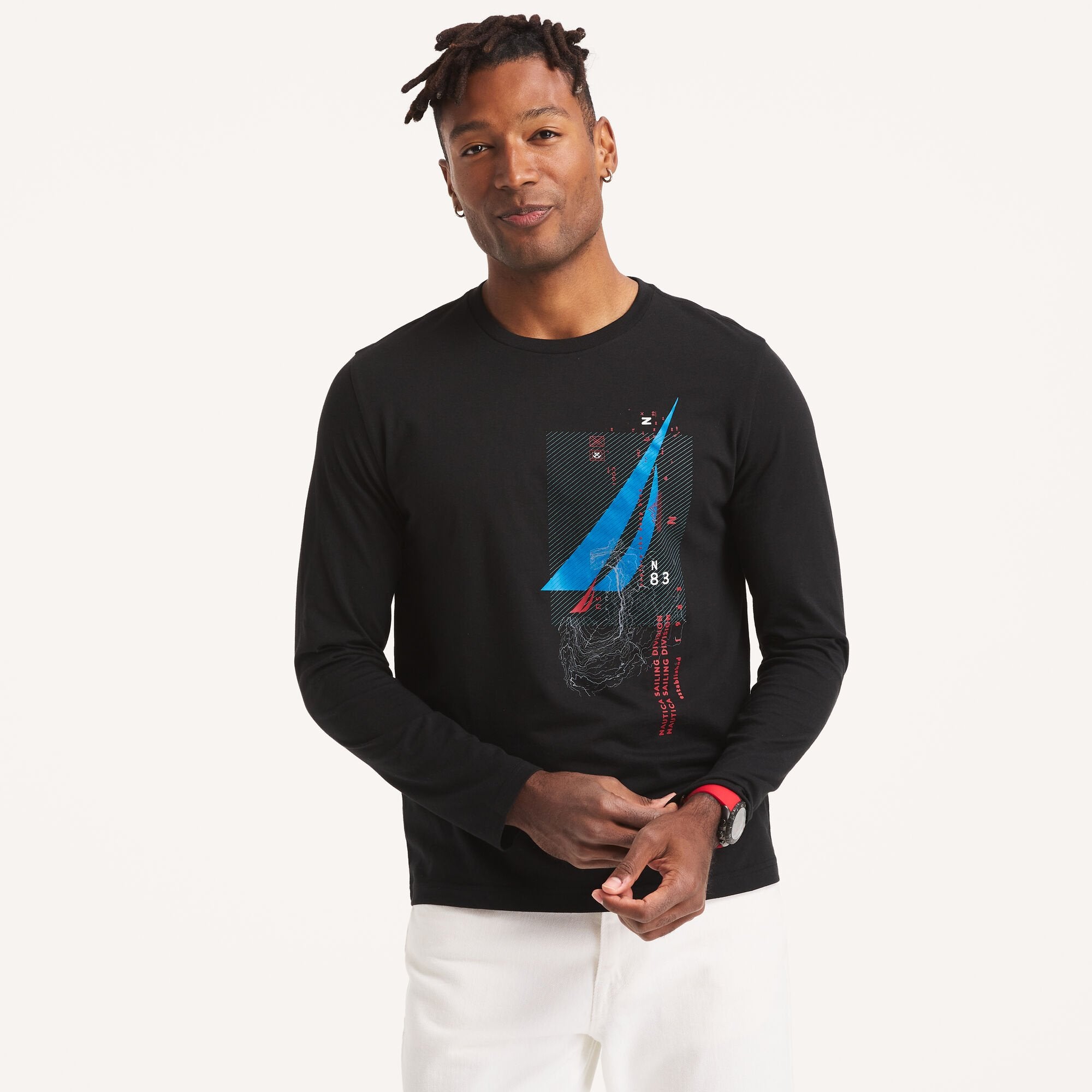 

Футболка с длинным рукавом и принтом Nautica Mens, цвет true black