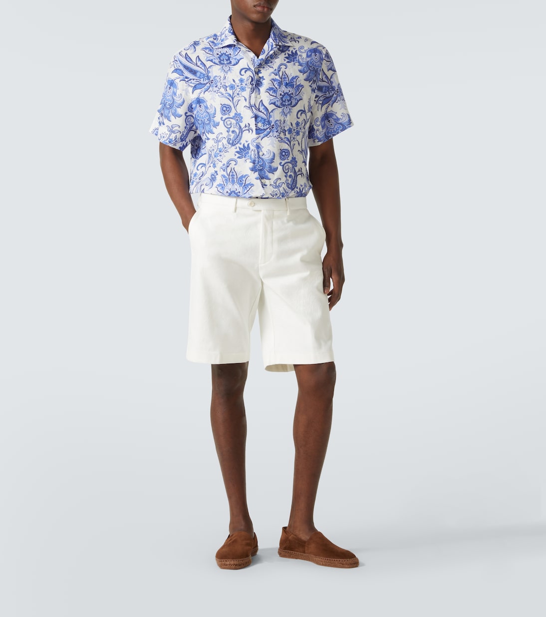 Льняная рубашка в стиле боулинг с узором пейсли Etro, Blue Exclusive — фото 2