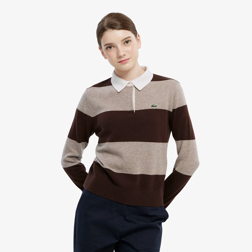 Свитер Lacoste бежевый в стиле регби из шерсти и кашемира — фото 2