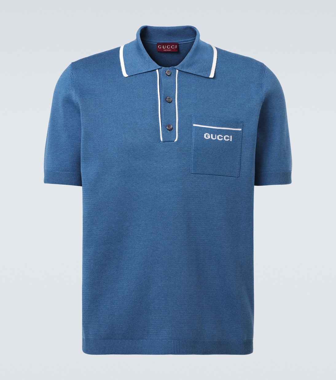 

Шёлковая и хлопковая поло Gucci, Azure/White