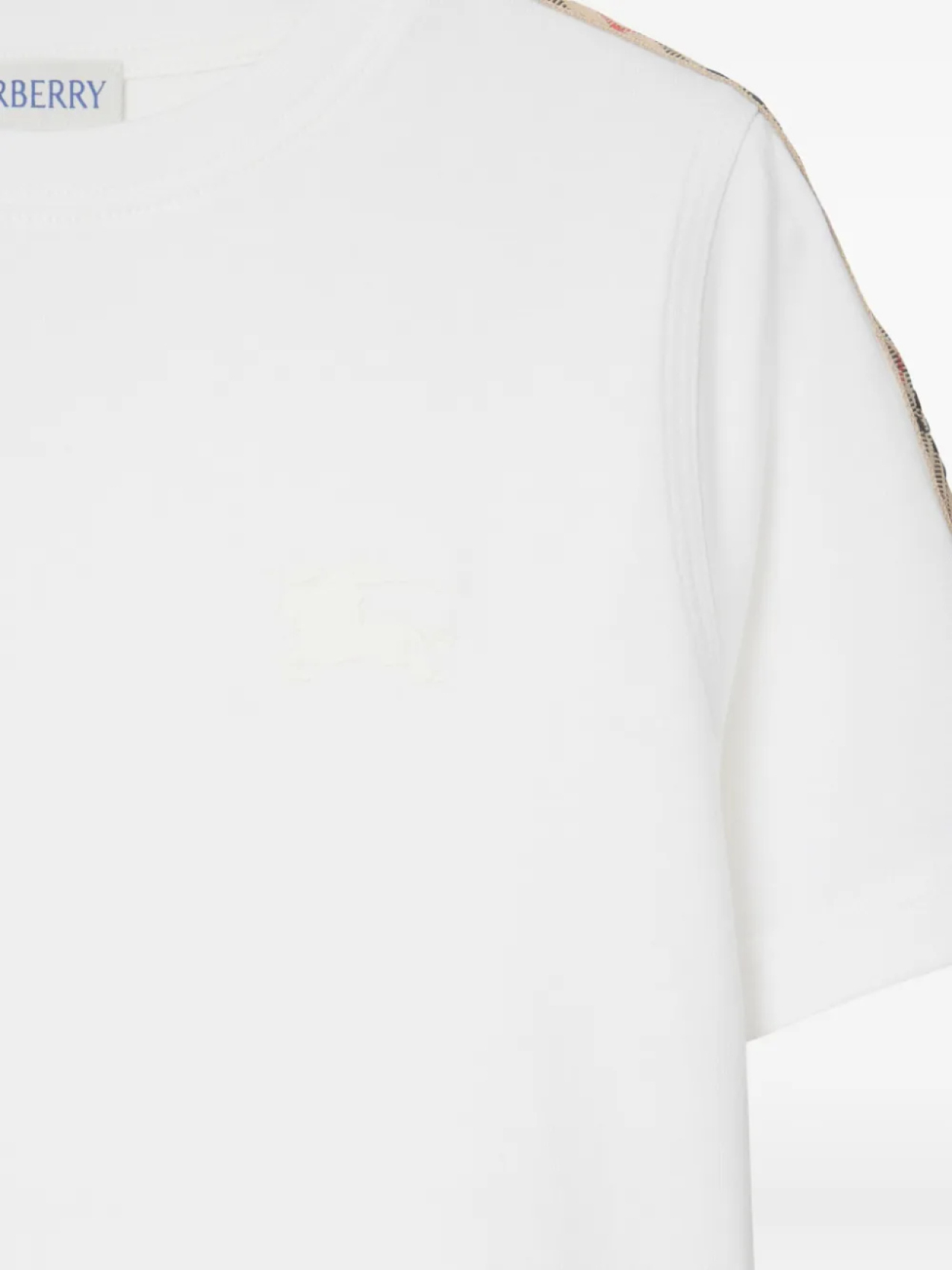 Футболка из хлопка с клетчатой отделкой Burberry Kids, белый — фото 3