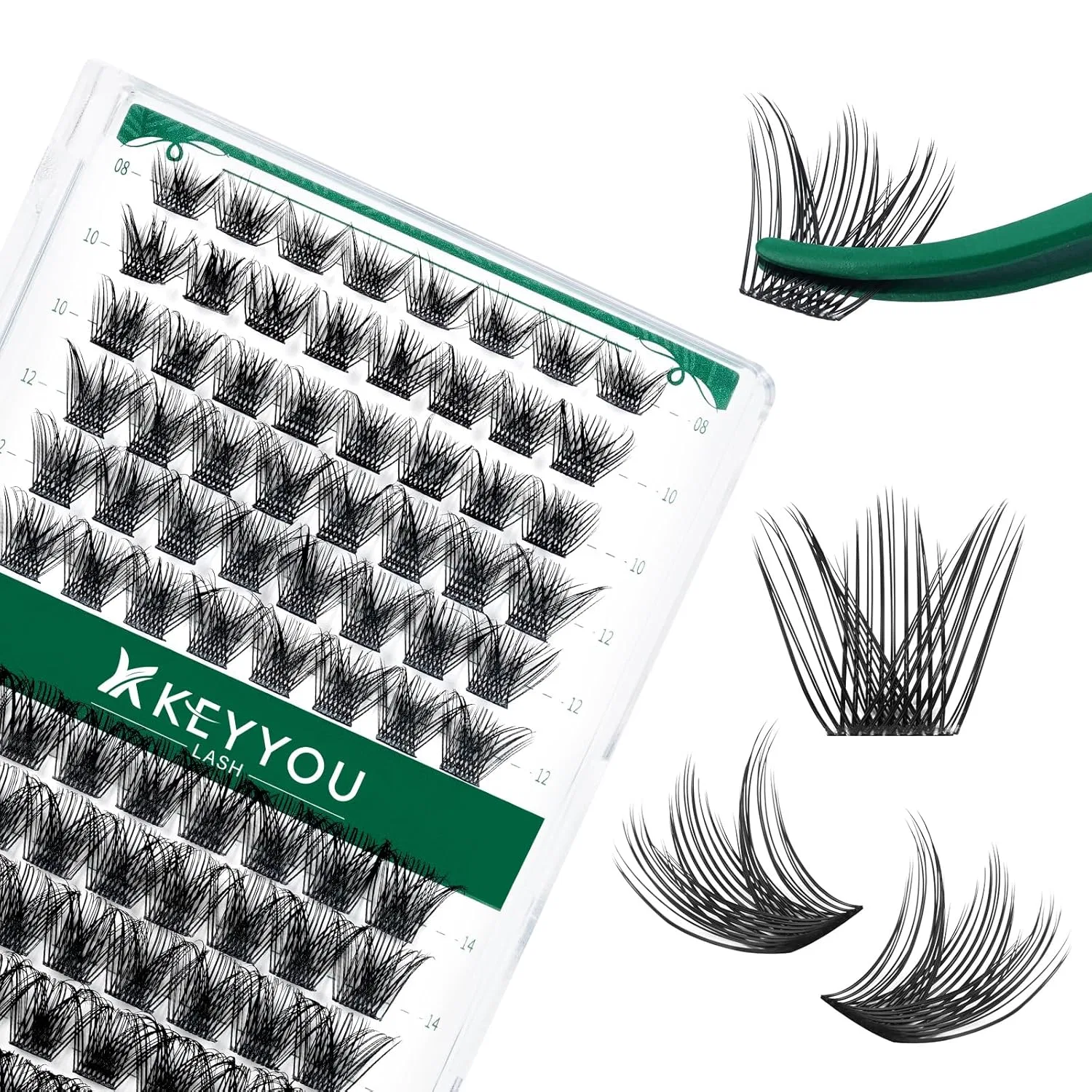 Пучки накладных ресниц KEYYOU «Y03-D-Mix» D-изгиб, 8-16 мм, 96 шт. Keyyou, 2-Black