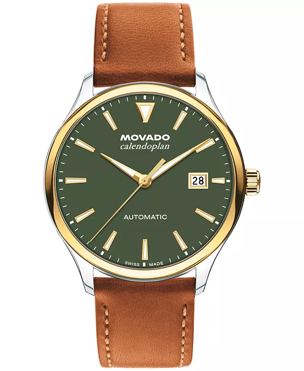 

Мужские швейцарские часы Calendoplan с автоматическим механизмом, кожа коньячного цвета, 40 мм Movado, brown