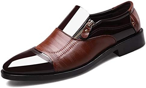 

Мужские туфли на каждый день из лакированной кожи, лоферы с острым носком, застежкой-молнией, оксфорды, формальные деловые туфли, туфли для смокинга Rojieso, коричневый