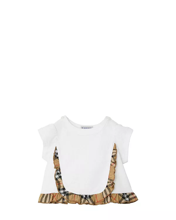 

Детская футболка в клетку с оборками из эластичного хлопка - для малышек. Burberry, белый