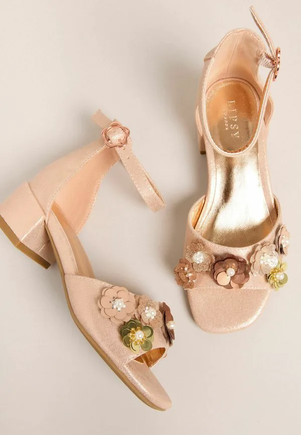 Сандалии с цветочным бутоньером, украшенные пайетками Lipsy, Rosegold — фото 2