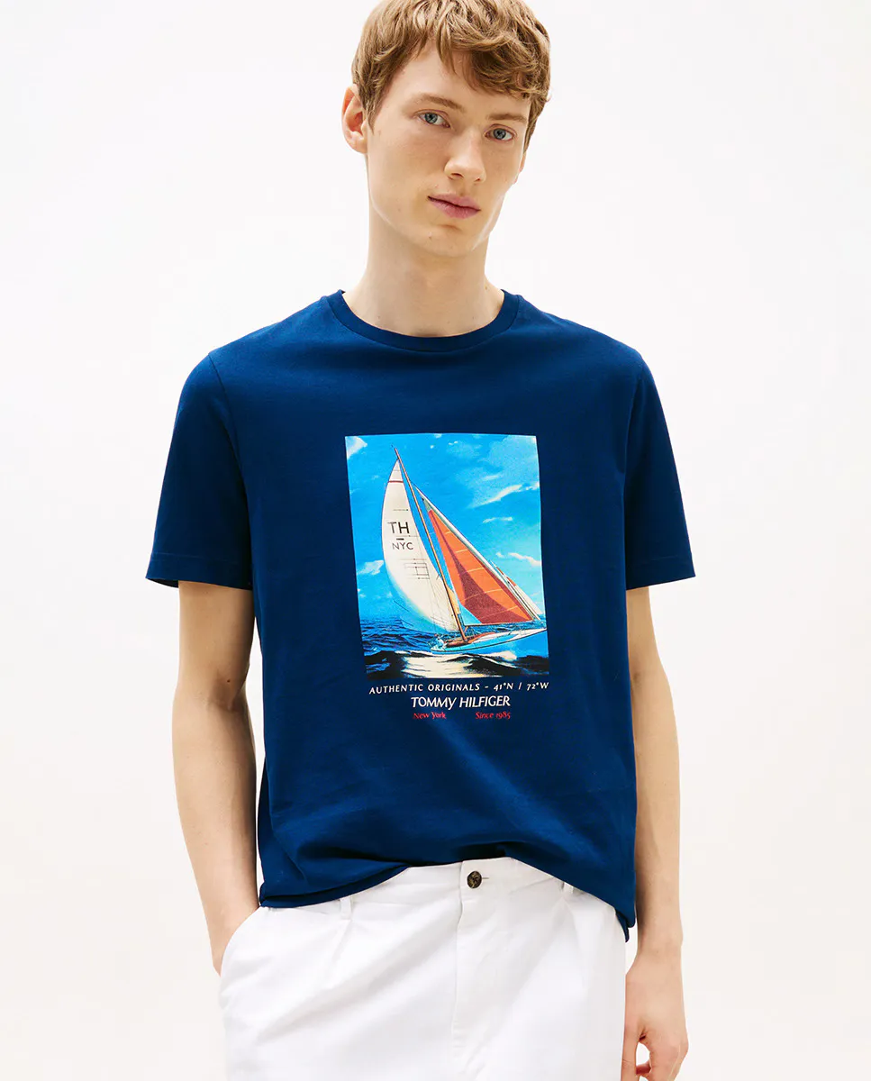 

Мужская футболка с принтом спереди Tommy Hilfiger, синий
