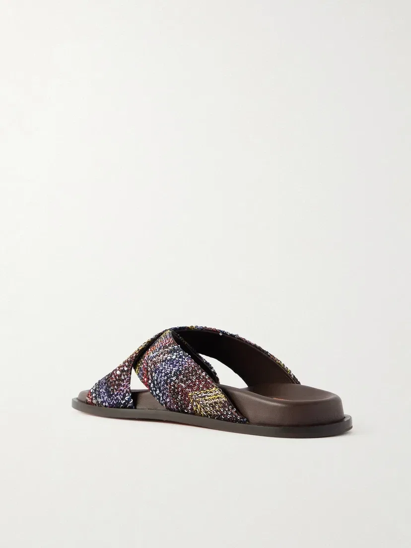 Босоножки Viola с блестками и полосатым плетением Missoni, коричневый — фото 3