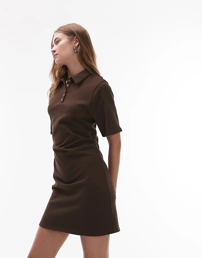 

Коричневое мини-платье-поло Topshop с завышенной талией