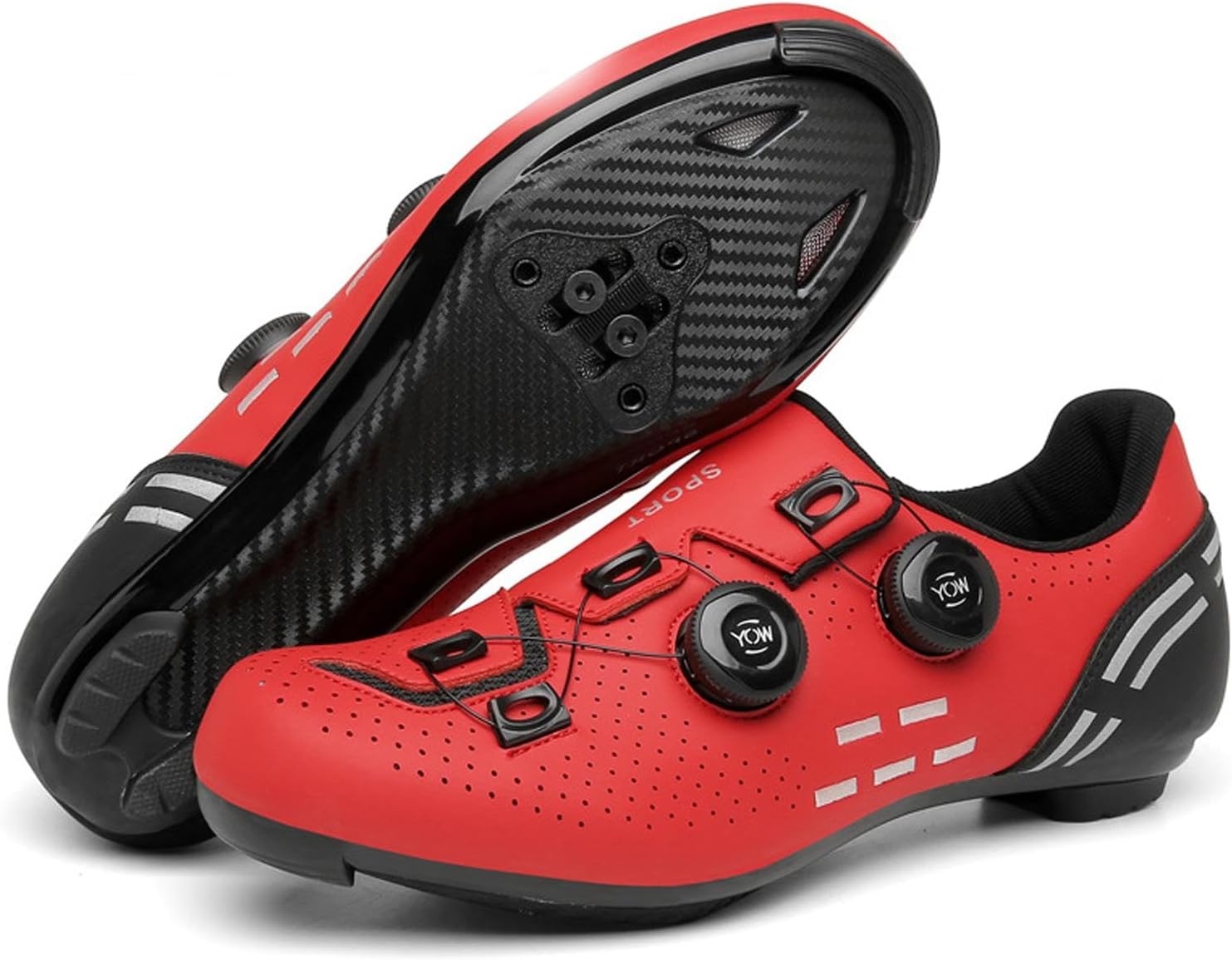 

Велосипедные туфли для мужчин и женщин, шоссейные/MTB - система самозапирающихся SPD, легкие и дышащие велотуфли с плоской подошвой для дороги и бездорожья (унисекс) Wttagkl, красный