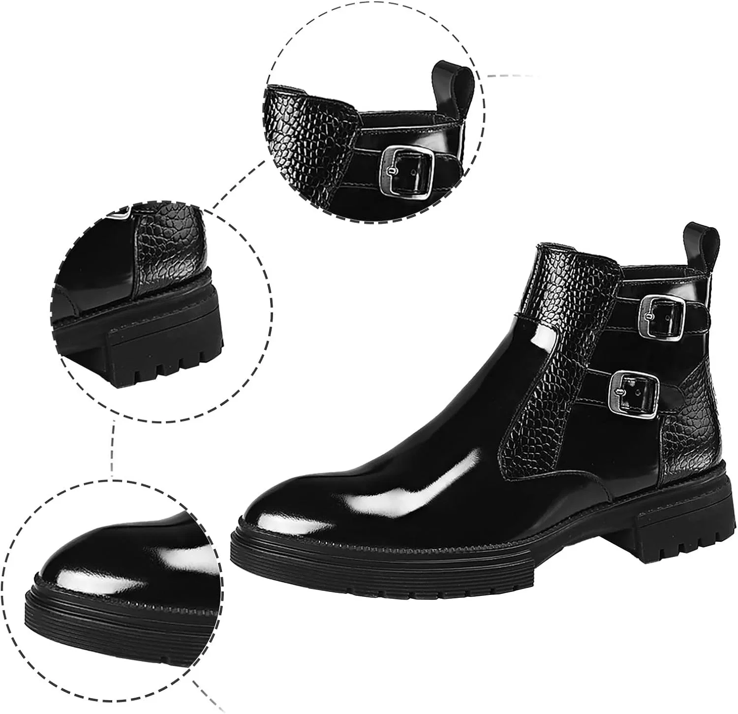 Мужские блестящие кожаные сапоги Generisch, короткие сапоги, высокие кожаные ботинки для внешней торговли, Black — фото 3