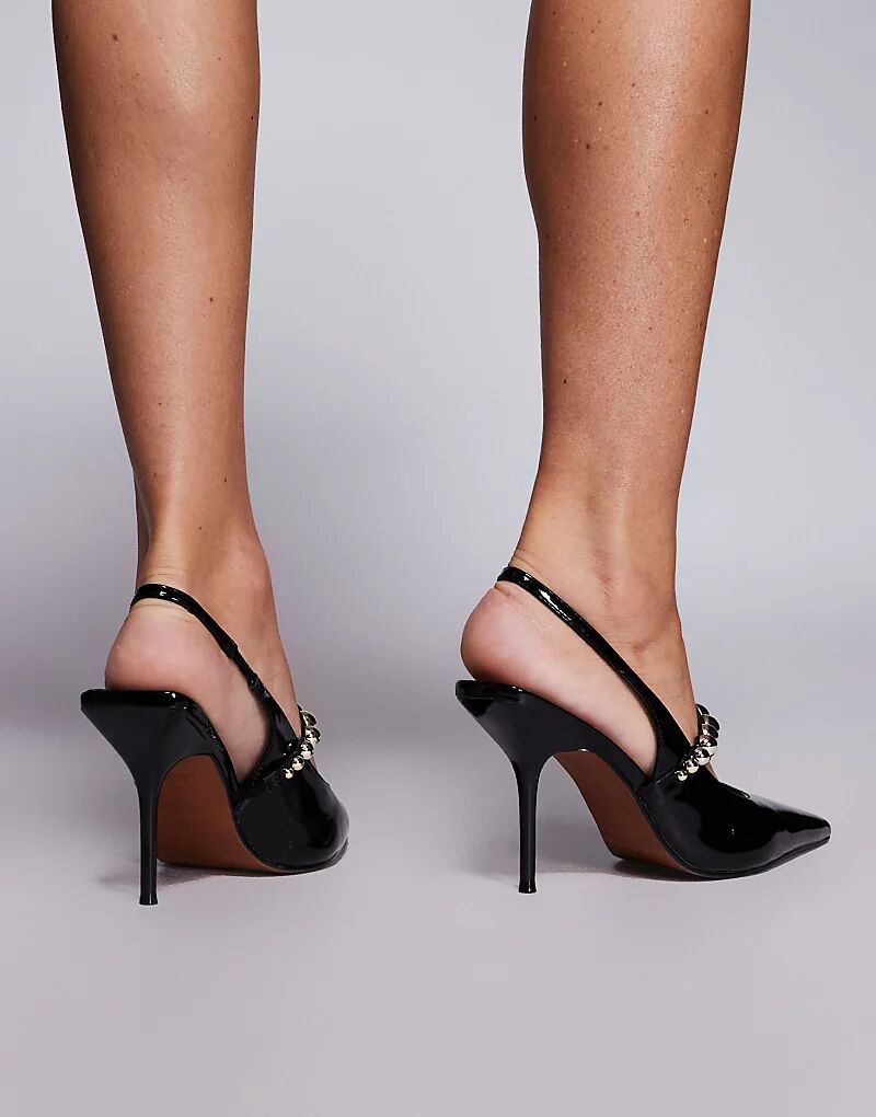 Туфли River Island с декоративным ремешком и открытой пяткой, черного цвета — фото 3