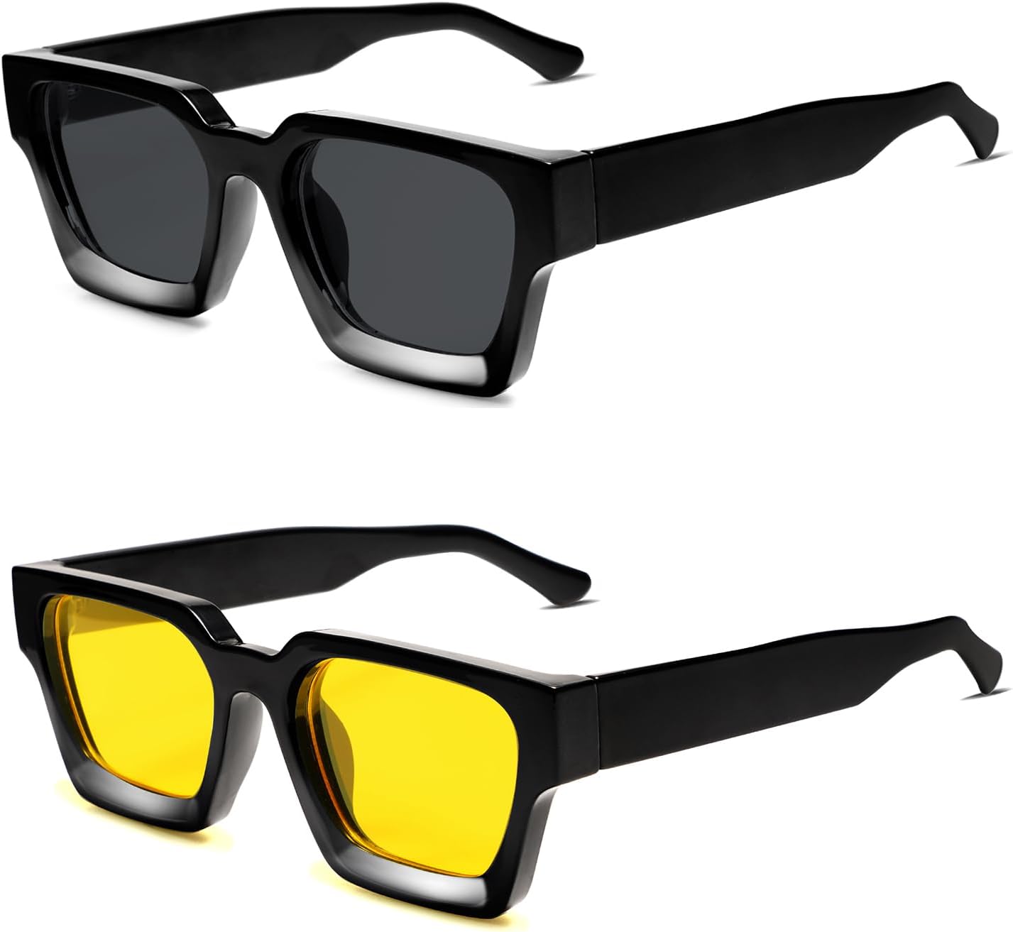 

Солнцезащитные очки VANLINKER квадратной формы для мужчин и женщин, ретро-стиль, массивные прямоугольные, защита от УФ-излучения UV400, VL9731, 2pcs - Black + Black / Yellow