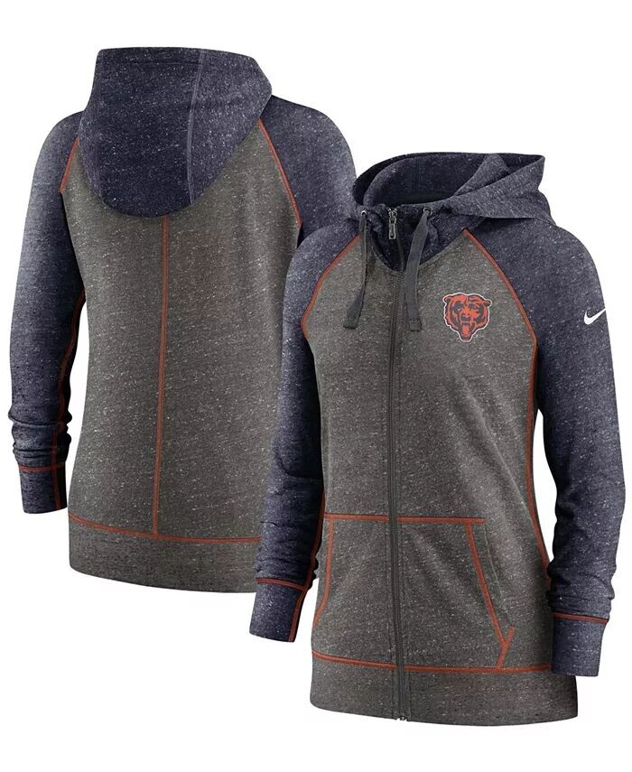 

Женская темно-серая толстовка с капюшоном Chicago Bears Gym в стиле реглан с молнией во всю длину и принтом в винтажном стиле Nike, черный