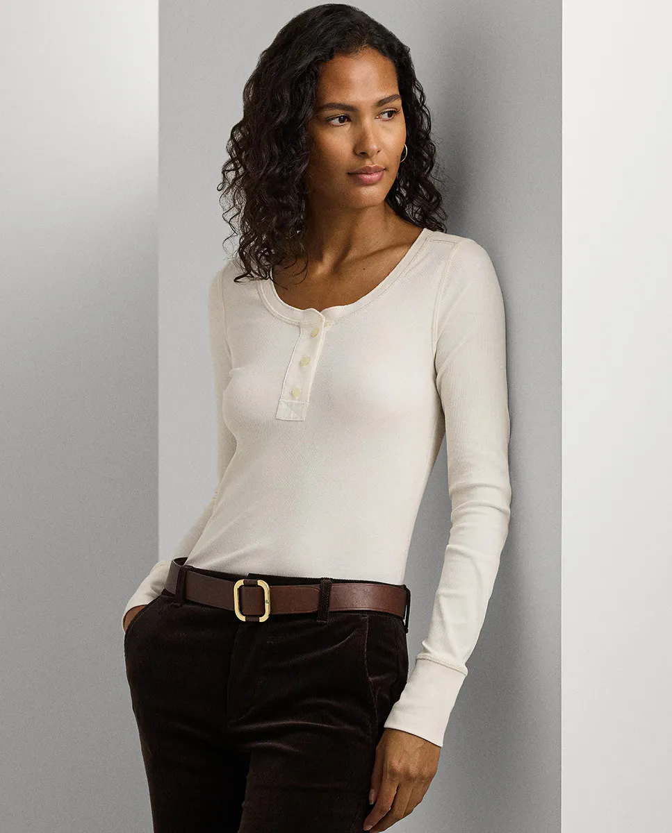 

Хлопковая женская футболка с длинным рукавом Lauren Ralph Lauren, цвет Natural