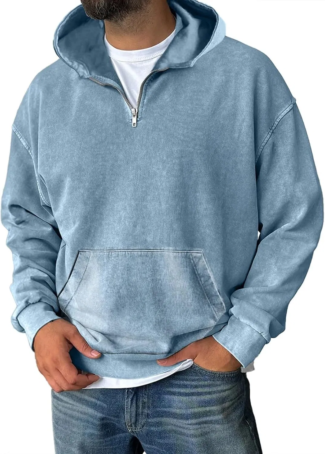 Худи мужское с капюшоном, молнией, в стиле streetwear, Generic, синий